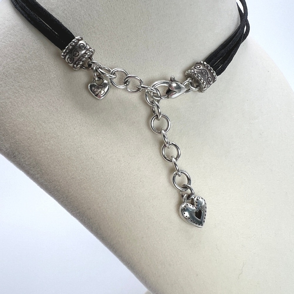 Brighton Heritage Heart Corded Necklace Black Silver Plated Multi Strand - Picture 3 of 11